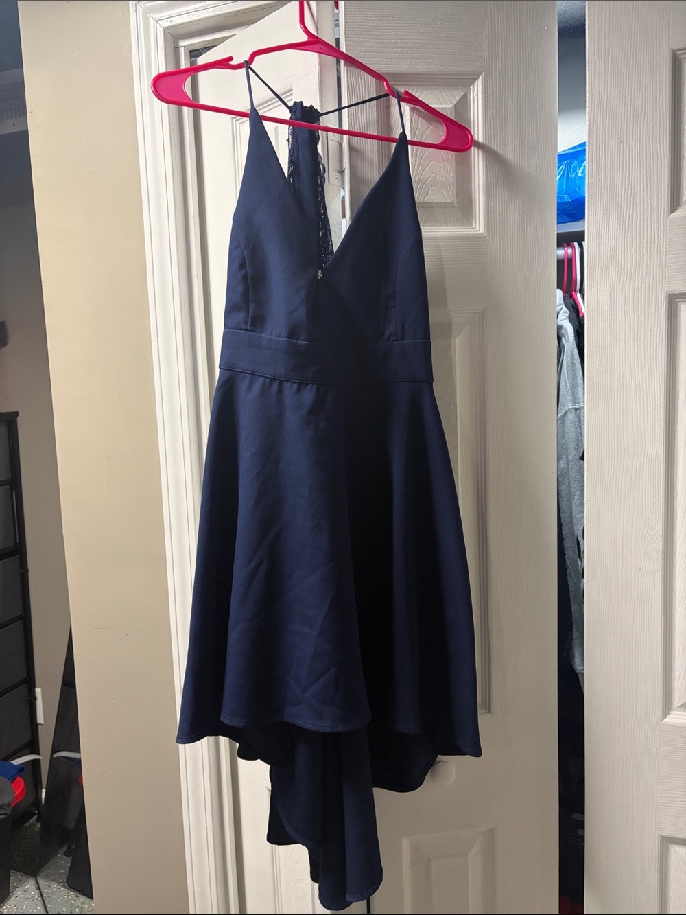 Navy V-Neck High-Low Cocktail Dress